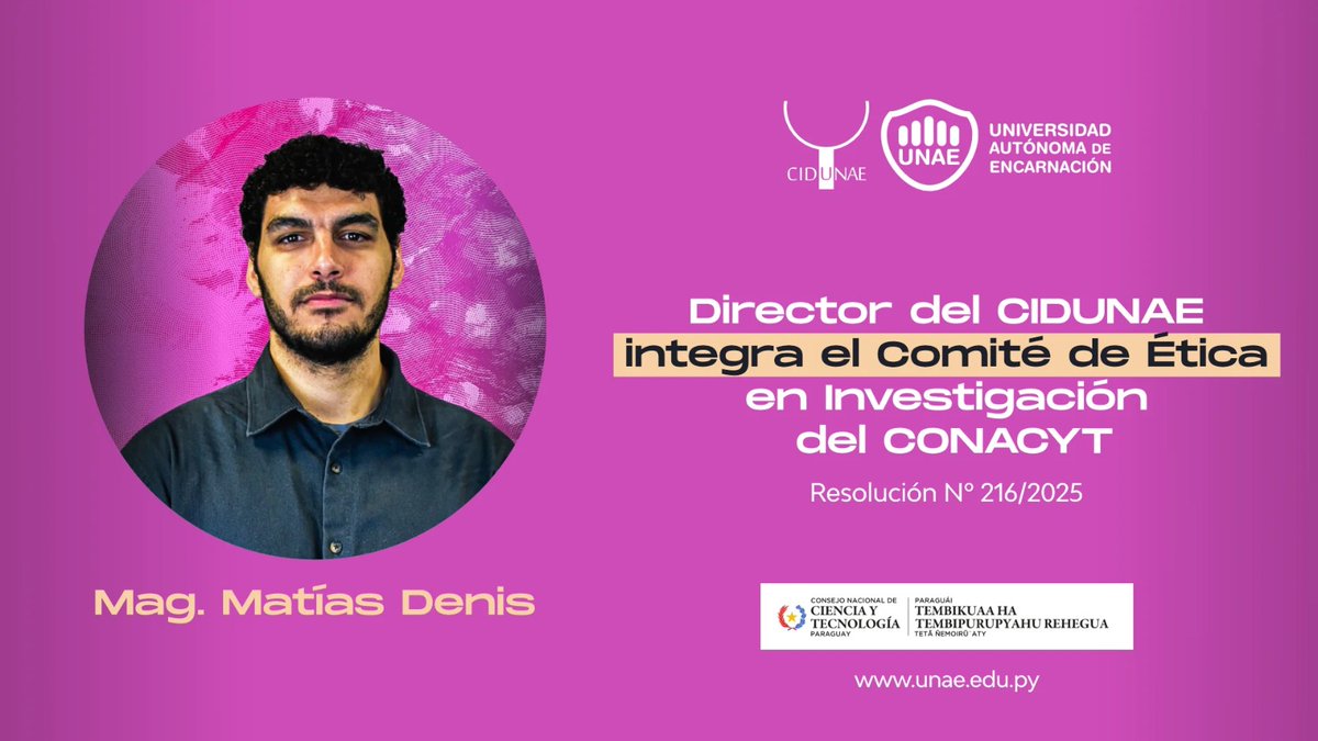 Desde <a href="/UNAE_Enc/">UNAE</a>, hoy inicia esta importante labor en el Comité de Ética Institucional del <a href="/conacytparaguay/">Conacyt Paraguay</a> para el área de Ciencias Sociales. Gracias por la confianza. Único miembro con formación de base exclusiva en educación/pedagogía.
Noticia completa: info.unae.edu.py/articulo-3770