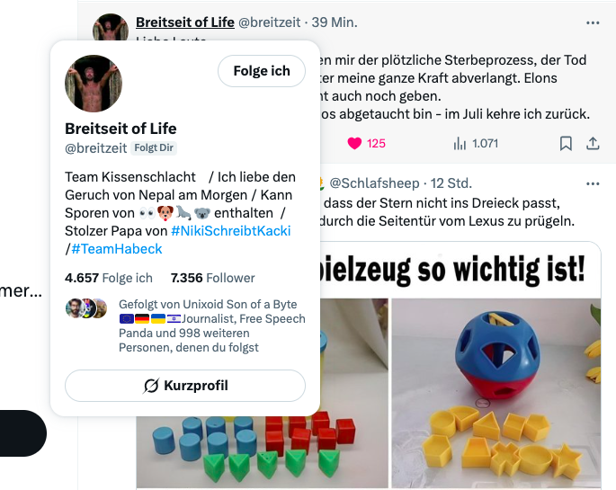 UnixDompteur's tweet photo. @breitzeit #Endstufe @breitzeit, mehr gemeinsame Follower zeigt Twixxer nicht an. Willkommen zurück und erwarte nicht zu viel von Elons ketaminbasierten Plattform. https://t.co/pJL8CaI2LL