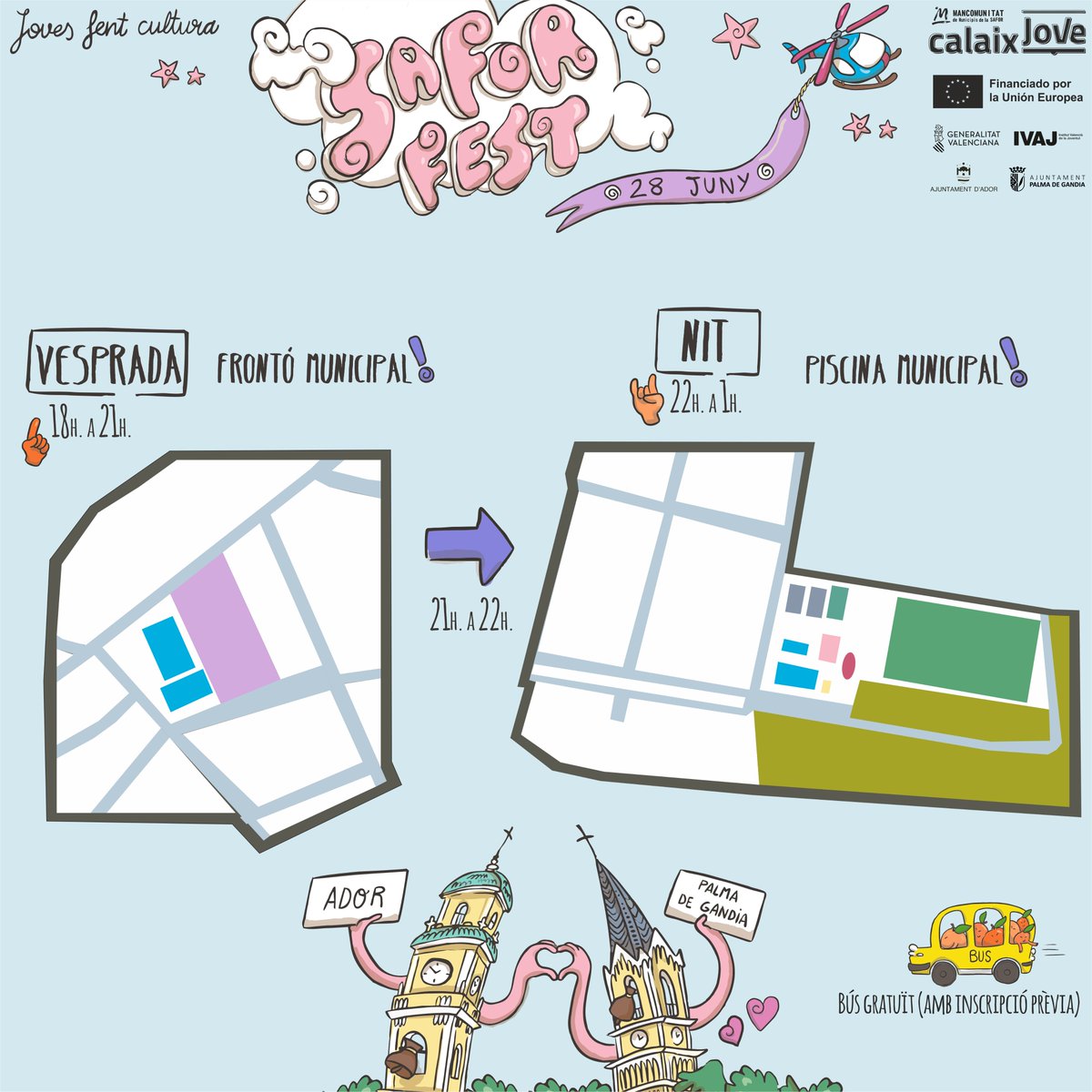 🎉 I tu, dissabte tens plans?
SAFOR FEST 2025!

🗓 Dissabte 28 juny
📍 Ador i Palma
🕕 18 a 1h

Tot pensat per a  tu, 100% GRATUÏT i amb bus d’anada i tornada també gratis! 🚍✨

🙌 Te la perdràs? 😏
Esperem que no! 💚

#SaforFest #CalaixJove #IVAJ #Europa #Erasmus #MancoSafor