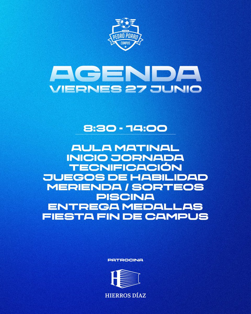🔚 ¡Último día, pero con la emoción del primero!

Hoy cerramos otra edición espectacular del #CampusPedroPorro 🔝⚽

🙌 Toca disfrutar al máximo y despedirse con una gran sonrisa. ¡Gracias por hacerlo tan especial!