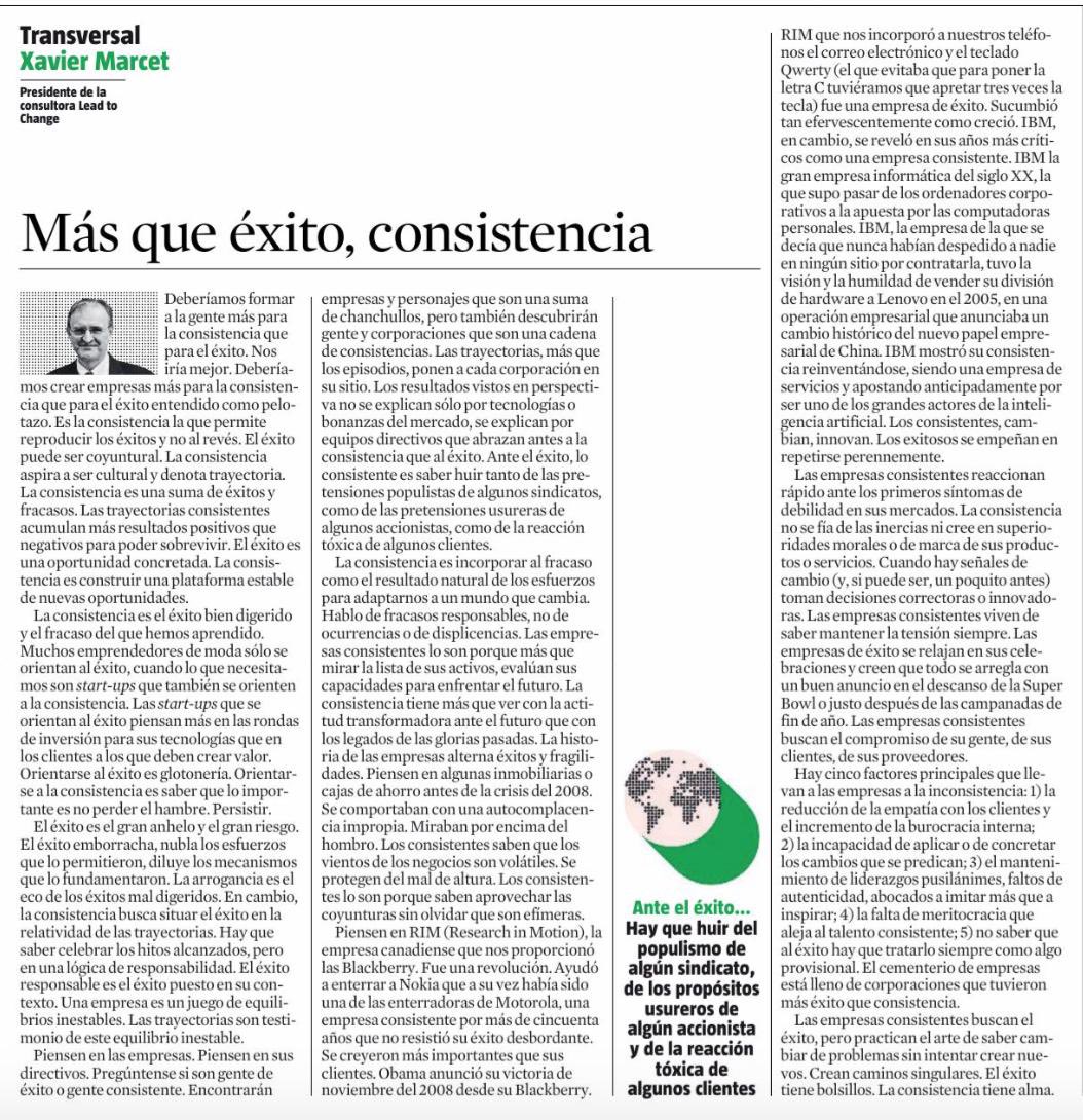 Patricia González (@patriglez8) on Twitter photo Siempre es buen momento para releer a <a href="/XavierMarcet/">Xavier Marcet</a>.
La gestión eficaz no busca el éxito aislado, sino la capacidad de sostener el rendimiento competitivo. Eso exige procesos estables, decisiones coherentes y estructuras que soporten el talento, no que dependan solo de él. Siempre es buen momento para releer a <a href="/XavierMarcet/">Xavier Marcet</a>.
La gestión eficaz no busca el éxito aislado, sino la capacidad de sostener el rendimiento competitivo. Eso exige procesos estables, decisiones coherentes y estructuras que soporten el talento, no que dependan solo de él.