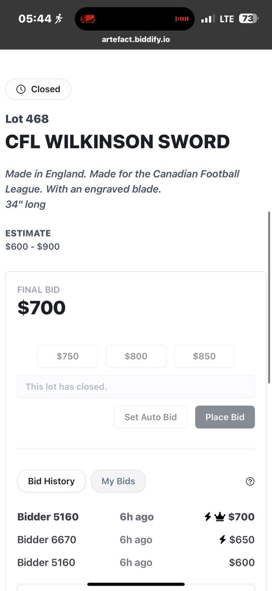 Someone just bought one of the fabled Grey Cup swords for $700