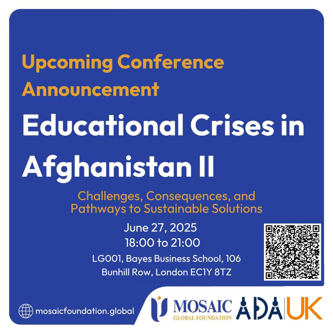 MosaicGFdn's tweet image. Afghanistan’s education system is on the brink📚
The Taliban’s policies and radicalisation strategy—seen in the proliferation of over 23,000 madrassas—have devastated access to education.
Join us for a critical evening hosted by @MosaicGFdn & @afgdevacademy (ADA-UK), as leading…