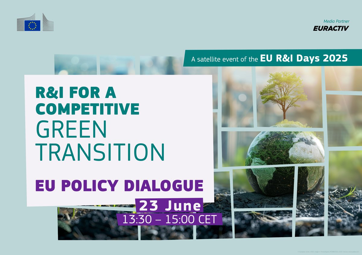 How can research &amp; innovation drive Europe’s green transition and boost competitiveness?

🔜 Don’t miss our high-level policy dialogue, satellite event of the #RIDaysEU, TODAY at 13:30 CEST

Watch it here: events.euractiv.com/event/info/med…