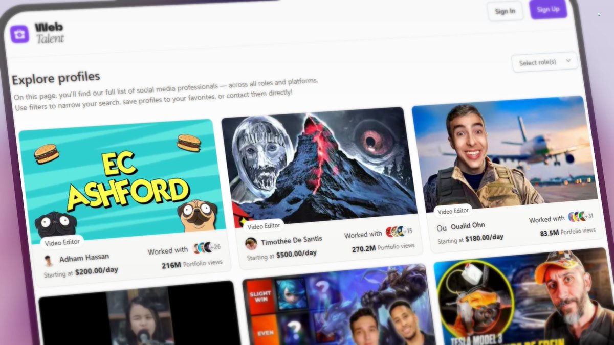 Over 800 freelancers and 400 creators have already joined WebTalent. 🚀

Editors, designers, marketers, copywriters…

If they’re here, it’s not by chance.
This is where the real ones connect. 🤝