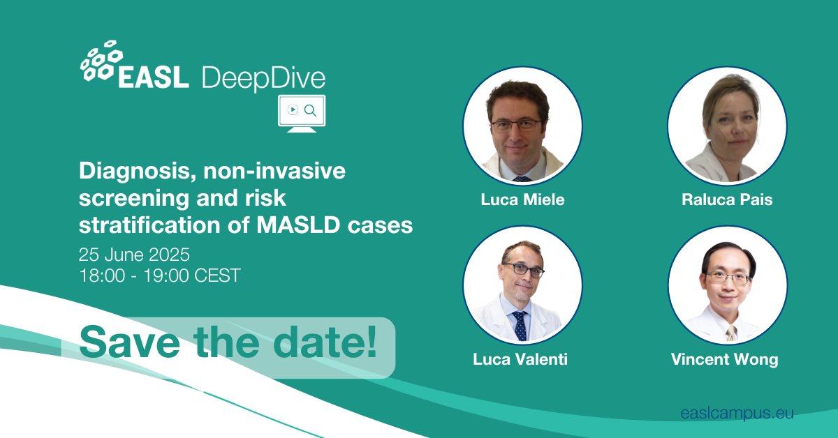 📢Happening tomorrow! 
#LiverX, don’t miss the #EASLDeepDive on the 2024 #MASLD Clinical Practice Guidelines – live on 25 June, 18:00 CEST.

✅Diagnostic criteria
✅ Non-invasive tests for risk stratification
✅ #HCC risk &amp; surveillance beyond #cirrhosis

Register here:
