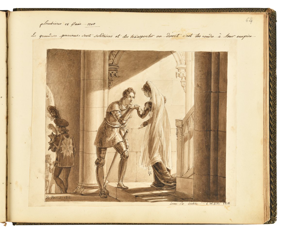 LaforeAlexandre's tweet image. Illustré par le baron Gérard, le comte de Forbin, Vernet ou Hesse, ce passionnant album qui appartenait sans doute à Louise Cochelet, lectrice de la reine Hortense trouvera sa place au @museemalmaison qui l'a préempté pour 40 650 € lors de la vente Walewski chez @OsenatSVV 👏