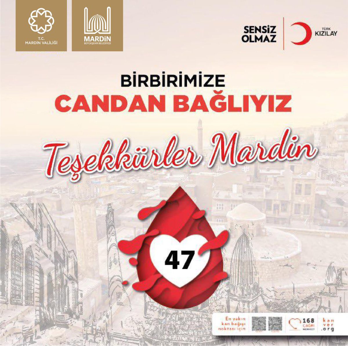 Mardin_Valiligi's tweet photo. TEŞEKKÜRLER MARDİN ♥️
📌 “Birbirimize Candan Bağlıyız Mardin” sloganıyla;
Valiliğimiz, Büyükşehir Belediyemiz, Kaymakamlıklarımız, Kamu Kurum ve Kuruluşlarımız, Sivil Toplum Kuruluşlarımız ile Türk Kızılay iş birliğinde düzenlediğimiz Geleneksel Kan Bağışı Kampanyası büyük bir ilgiyle karşılandı.
📌 Hedeflenen 2️⃣.0️⃣4️⃣7️⃣ ünite kan bağışı, Mardinli hemşehrilerimizin duyarlılığı sayesinde aşılmış, toplamda 2️⃣.5️⃣6️⃣6️⃣ ünite kan toplanmıştır.
📌Gösterilen ilgi, duyarlılık ve fedakârlık için tüm Mardinli hemşehrilerimize gönülden teşekkür ediyoruz.

@iletisim 
@TC_icisleri