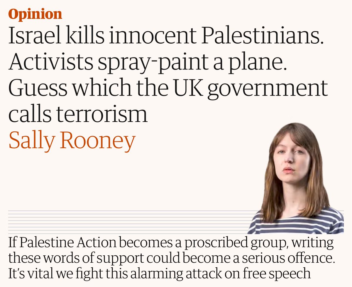 “If killing 23 civilians at an aid distribution site is not terrorism, how can we possibly be expected to accept that spray-painting a plane is? In what circumstances could civil disobedience ever be justified if not now?” - Sally Rooney👏