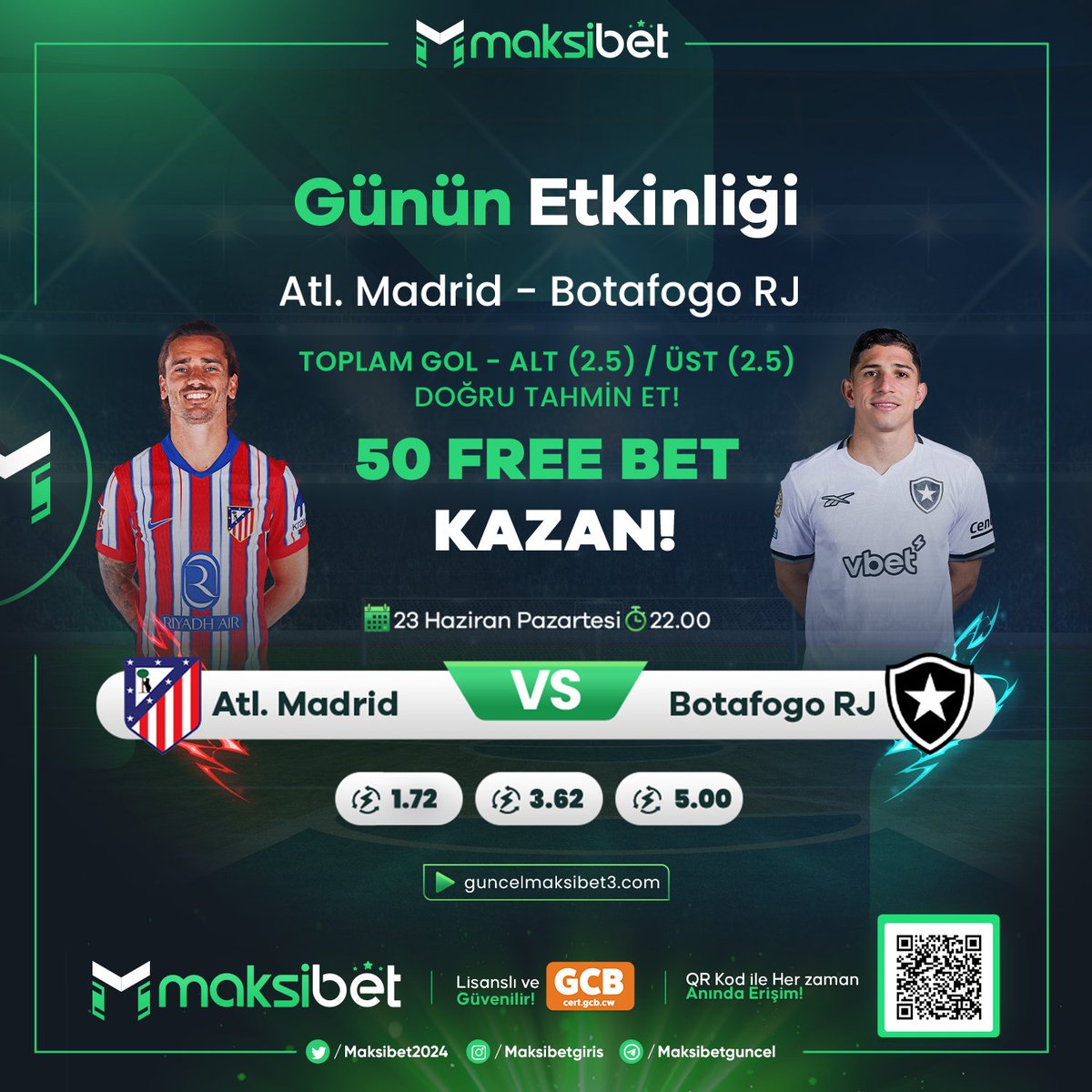📢 #Maksibet' te #FREEBET ZAMANI

⚽️ #AtlMadrid - #BotafogoRJ 

➡️ TOPLAM GOL ALT 2.5 / ÜST 2.5
Doğru cevabı bil 5⃣0⃣ #Freebet 'i kap

⚡️ <a href="/maksibet2024/">Maksibet - Maksibet Giriş - Maksibet Güncel Giriş</a> takip
🔝 RT +FAV+3 Kişi etiket
👉 Son işlem yatırım

▶️ guncelmaksibet3.com/MaksiSosyal

pazartesi #iddaatahminleri #iddaakuponu