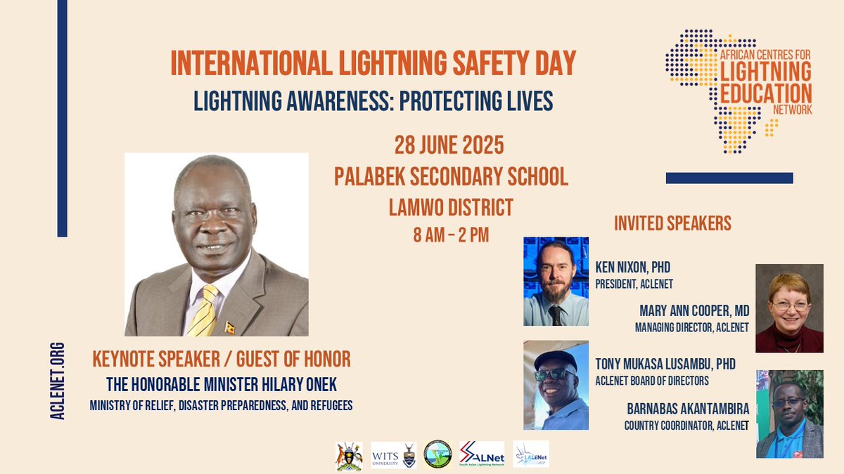 International Lightning Safety Day proclaimed by Uganda's First Lady mailchi.mp/d86ae8ebb4aa/i… The Honorable Janet Museveni acknowledges and thanks ACLENet as a partner in saving lives and decreasing injuries from lightning in Uganda.