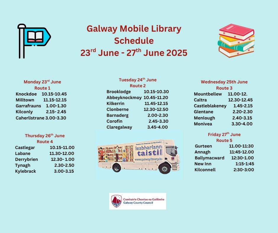 Galway Libraries (@librariesgalway) on Twitter photo The Mobile Library is back out on Route 1 today. If you see us why not come on board and say hello and pick up a summer read.
#LoveLibraries #LoveBooks #MobileLibrary #BooksOnWheels #Galway
<a href="/LibrariesIre/">Libraries Ireland</a> <a href="/GalwayCoCo/">Galway County Council</a> The Mobile Library is back out on Route 1 today. If you see us why not come on board and say hello and pick up a summer read.
#LoveLibraries #LoveBooks #MobileLibrary #BooksOnWheels #Galway
<a href="/LibrariesIre/">Libraries Ireland</a> <a href="/GalwayCoCo/">Galway County Council</a>