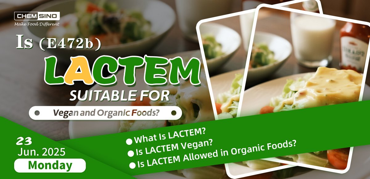 ChemsinoGlobal's tweet image. #Foodscience: Lactic Acid Esters of Mono- and Diglycerides (LACTEM) offer a plant-based, effective solution for improving texture, stability, and shelf life in vegan and organic foods. 
#Lactem #E472b #plantbased 
Read more👉 cnchemsino.com/blog/is-lactem…