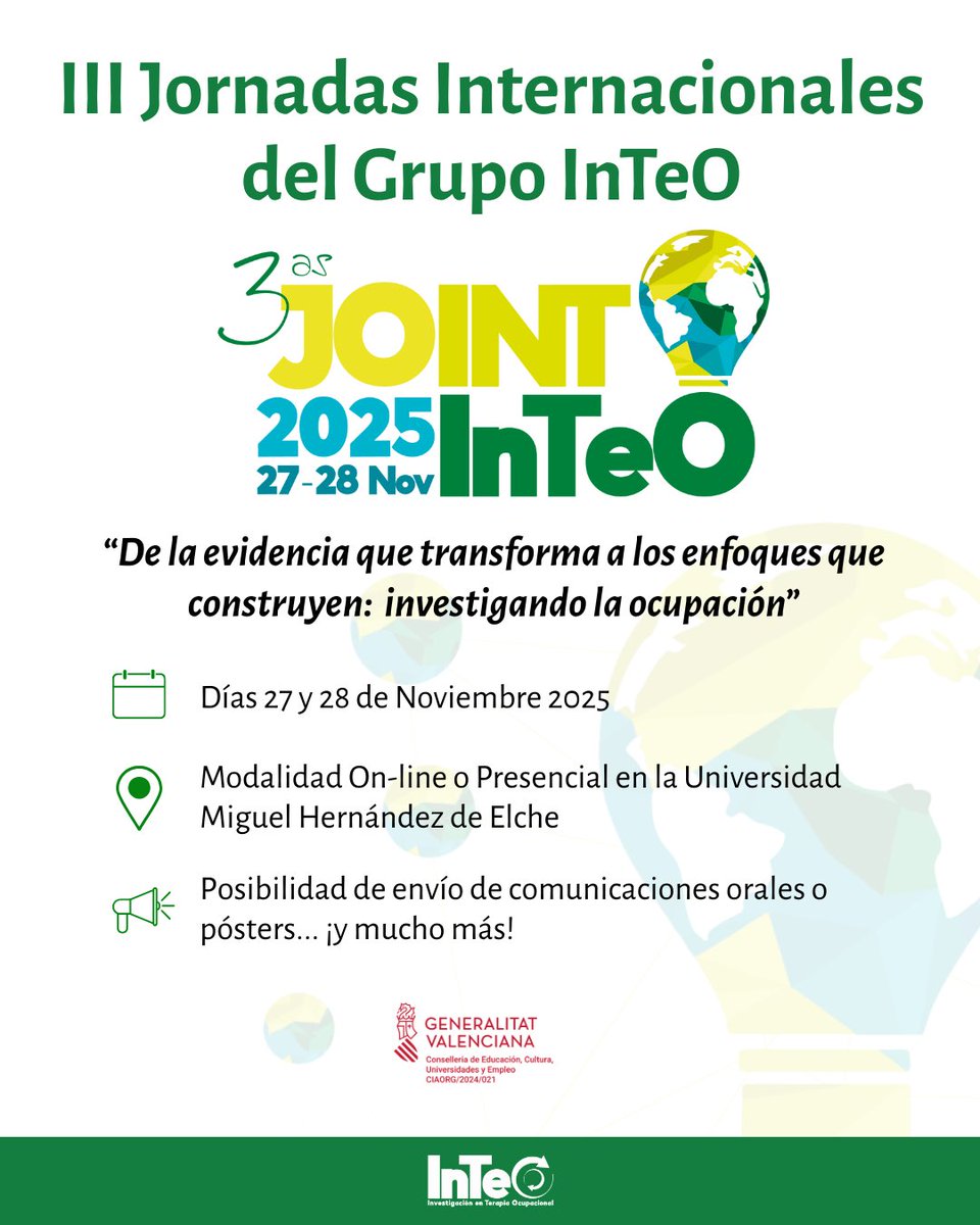 Ya tenemos fecha y lugar para las III Jornadas Internacionales del Grupo InTeO (3ª JOINT). Estas jornadas se realizarán el 27 y 28 de noviembre de 2025 y se podrá acudir de manera presencial u online. Pronto abriremos la web del evento y os contaremos más información 🔍