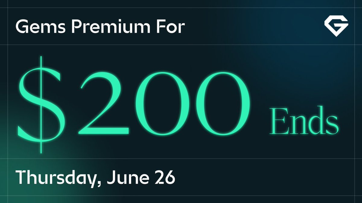 GEMS Premium for $200 ends June 26!
 ($400 without discount)

Become a Premium Member: gems.vip/premium

Key Perks:
 ✅ Up to 20% private sale discount (on first round)
 ✅ Up to 75% miner protection
 ✅ Credit refund option
 ✅ Trading rewards &amp; lower fees on Gems Trade