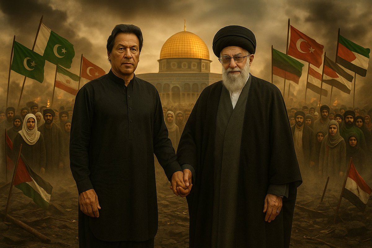 Both leaders of the Ummah are standing for the freedom of Palestine and the liberation of Bait-ul-Muqaddas. #Israel and #America are afraid of both. Release #ImranKhan #Iran #Palestine #Khamenei #IsraelIranConflict