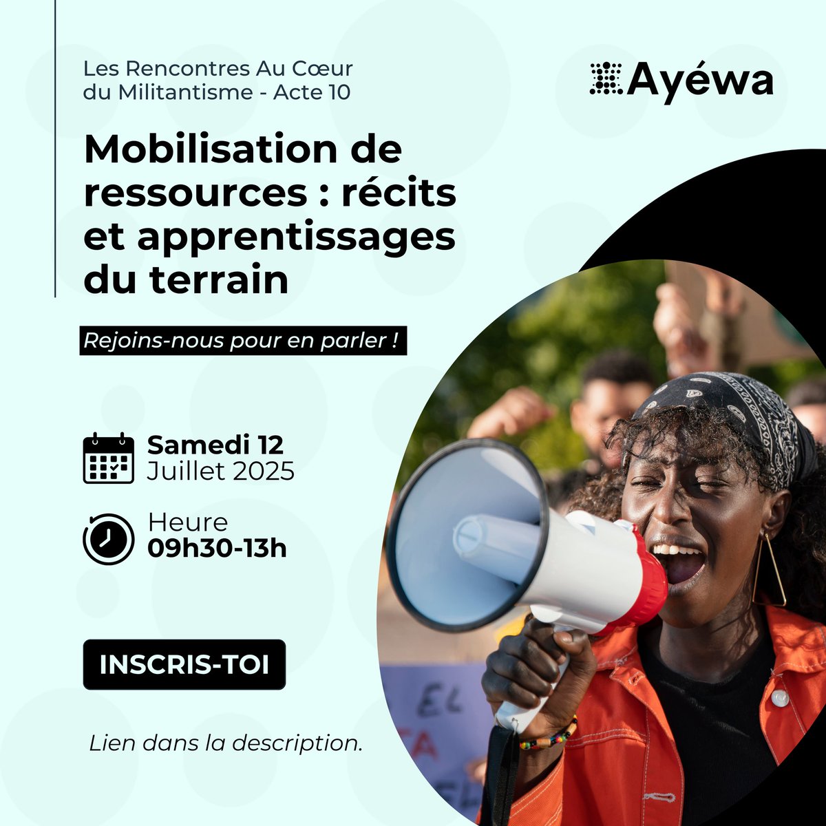 AyewaHub's tweet photo. L’Acte 10 des rencontres Au cœur du militantisme est là 🔥

Cette fois-ci, on vous propose de parler de la mobilisation de ressources à partir des vécus du terrain, avec honnêteté et lucidité.

👉🏾 Date : Samedi 12 juillet 2025
👉🏾 Heure : 09h30 à 13h
👉🏾 Lieu : À préciser aux personnes inscrites !
📌 POUR T’INSCRIRE : https://t.co/wsEGlqoPMk

#Ayéwa
