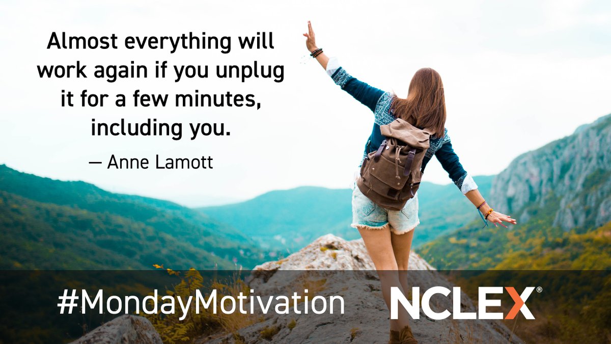 #MondayMotivation
Almost everything will work again if you unplug it for a few minutes, including you. ~ Anne Lamott
#NCLEXinfo