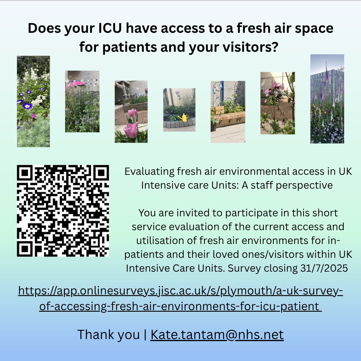 Does your ICU have access to fresh air for patients and visitors? Join our short evaluation on fresh air environments in UK ICUs. More info: baccn.org/mediacentre/ne…
