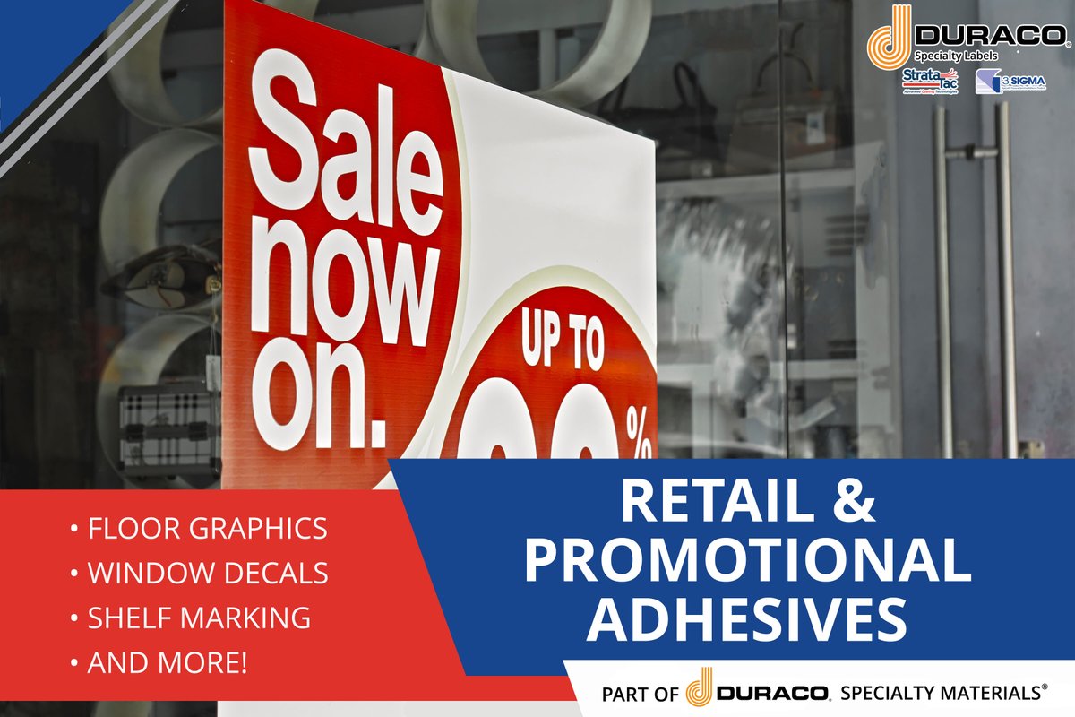 Discover customizable adhesive solutions for your retail and promotional products! From slip-resistant laminate for floor graphics to ultra-removable adhesive for window graphics, we have a solution for you!

Explore: hubs.la/Q03t6HQg0

#DuracoSpecialtyLabels