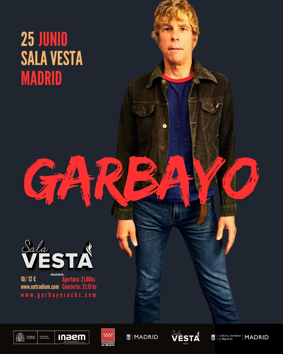 #CONCIERTO #RECOMENDADO #MADRID 

<a href="/garbayomusica/">Garbayo</a>  - SALA VESTA - 25 DE JUNIO 

Entradas => entradium.com/events/garbayo…