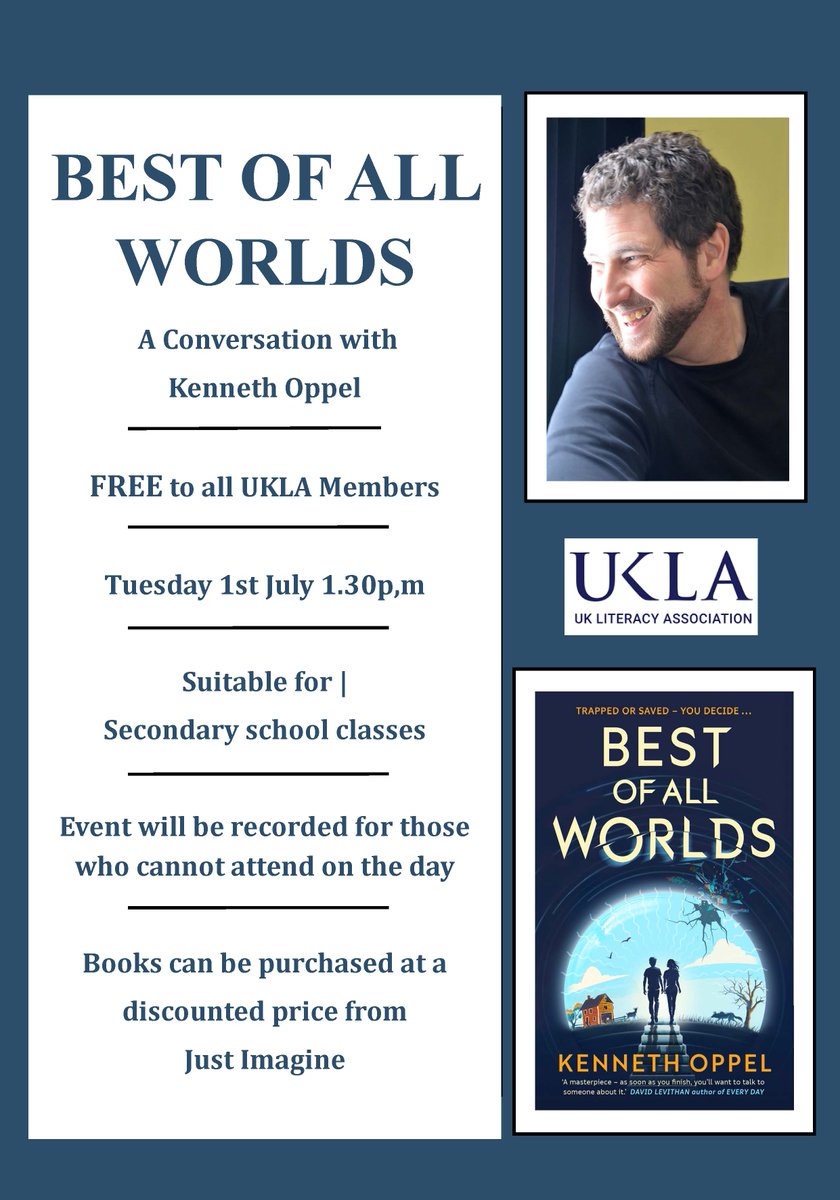 FREE  Zoom author session for UKLA  member schools with the amazing Kenneth Oppel talking about his fabulous new book. If you cant watch live register and you will be sent recording.