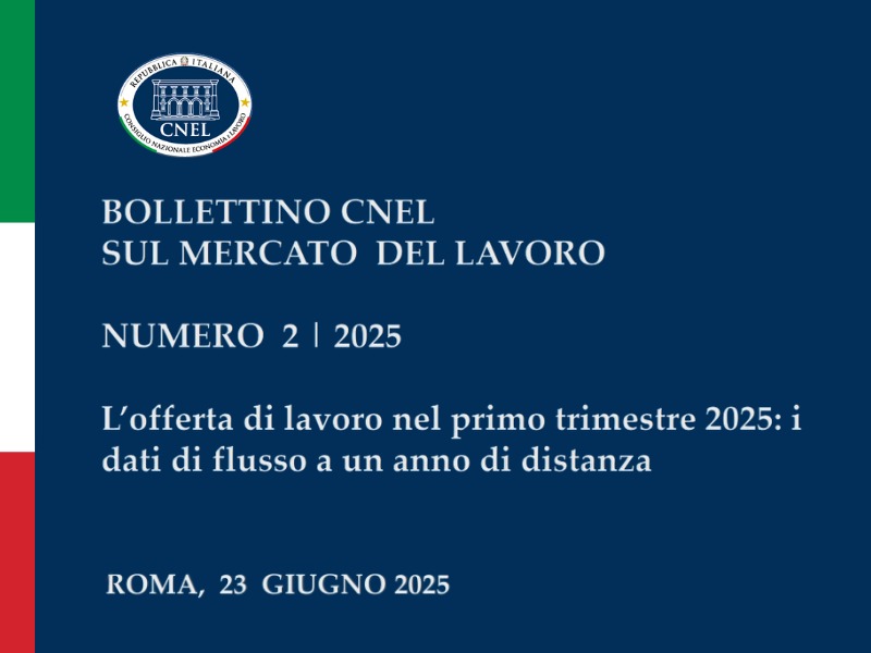 Pubblicato il “Bollettino CNEL sul Mercato del Lavoro n. 2/2025”, in collaborazione con <a href="/istat_it/">Istat</a>, che si concentra sulle transizioni lavoro/non lavoro delle persone occupate, in cerca di lavoro e inattive dell'ultimo anno.

📘Consulta il Bollettino: cnel.it/Portals/0/CNEL…