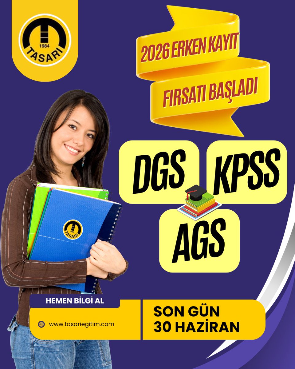 🎯 2026’da Hedefin DGS, KPSS ya da AGS mi?
O zaman bu fırsat tam sana göre! 🧠📚

✨ Erken Kayıt Fırsatı Başladı!
📆 Son Gün: 30 Haziran
📲  tasariegitim.com

📌 #DGS2026 #KPSSHazırlık #AGS2026 #KPSS2026 #TasarıEğitim #ErkenKayıtAvantajı #BaşarıSeninle