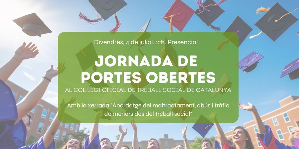 Si ja has finalitzat els teus estudis del Grau de #TreballSocial, et convidem a conèixer el Col·legi!

Participa a la #JornadadePortesObertes al TSCAT i t'explicarem què fem i quins serveis oferim i, a més, podràs participar en la xerrada "Abordatge del maltractament, abús i