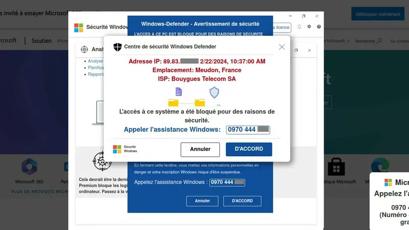 Whaller (@whaller_fr) on Twitter photo 🛑 Vous recevez un message effrayant. Votre écran vire au bleu. Un numéro d’urgence s’affiche. Et vous voilà à deux doigts d’appeler… un escroc.
C’est l’arnaque au faux support technique, désormais 3ᵉ menace cyber en France selon <a href="/cybervictimes/">Cybermalveillance.gouv.fr</a>. Et elle cible tout le monde, 🛑 Vous recevez un message effrayant. Votre écran vire au bleu. Un numéro d’urgence s’affiche. Et vous voilà à deux doigts d’appeler… un escroc.
C’est l’arnaque au faux support technique, désormais 3ᵉ menace cyber en France selon <a href="/cybervictimes/">Cybermalveillance.gouv.fr</a>. Et elle cible tout le monde,
