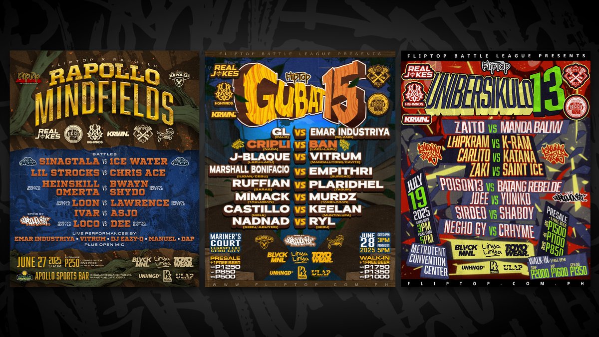 FlipTop_Battles's tweet image. Rapollo Mindfields - Gubat 15 - Unibersikulo 13
June 27 - June 28 - July 19 

FLIPTOP GAME?!? 

#FlipTop #Isabuhay2025 
#Mindfields #Gubat15 #Unibersikulo13