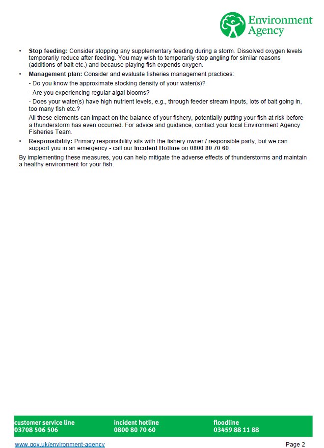 DCFishEA's tweet image. Fisheries - Acute summer weather / thunderstorms
Our National Fisheries Team has produced guidance aimed at angling clubs / managers to assist them in protecting their fisheries.
Please read and share: