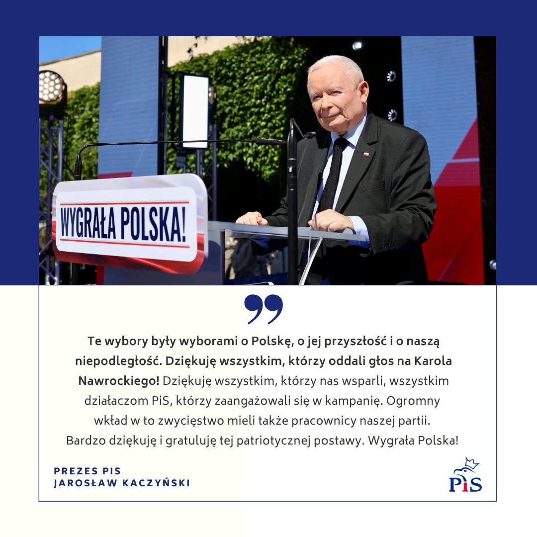 🇵🇱 Wygrała Polska! Dziękuję! - Prezes PiS J. Kaczyński <a href="/OficjalnyJK/">Jarosław Kaczyński</a> 👇