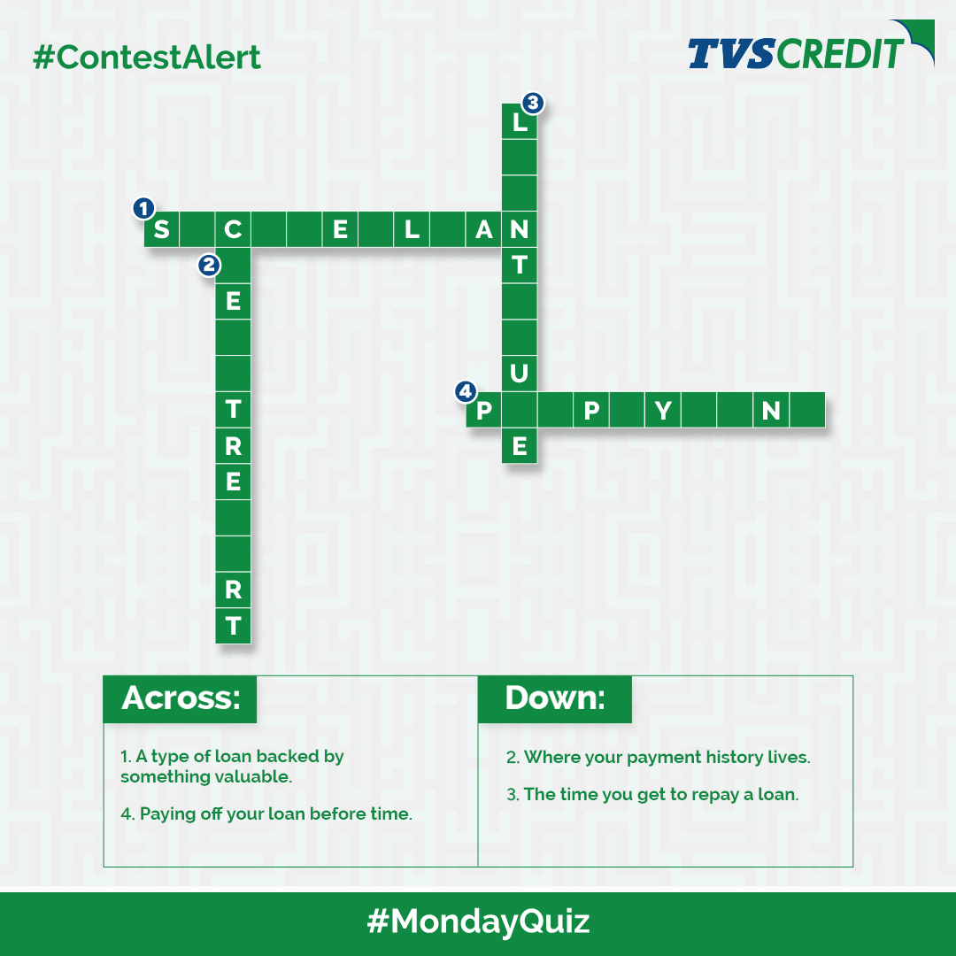 Let's test your financial prowess with this crossword.

Drop your answers in the comments and stand a chance to win exciting vouchers.

#MondayQuiz #ContestAlert #FinancialAwareness #TVSCredit