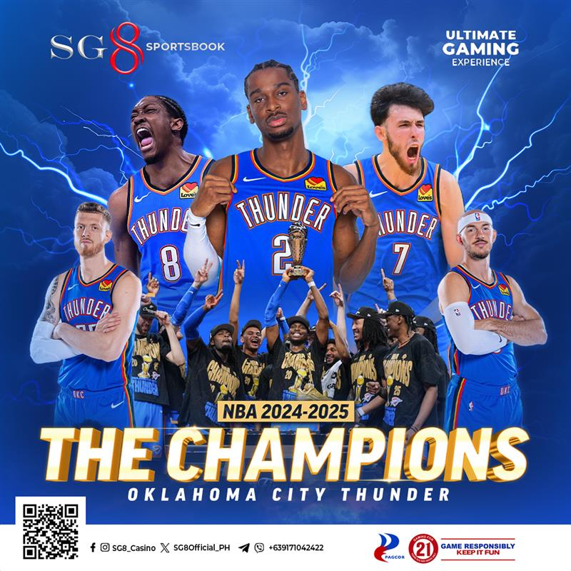 SG8Official_PH's tweet photo. 🏆 THE CHAMPIONS & MVP! 🔥👑
OKC Thunder win the 2025 NBA Finals — and SGA takes home the crown as Finals MVP!
First title down, and it’s definitely not the last for the Thunder! ⚡🏆
💥 Saan ka tumaya — OKC o Pacers? I-comment ang team mo sa baba! ⬇️
🎯 Gusto mo pang tumaya?
Tuloy ang aksyon sa SG8 Sportsbook — maraming liga at laban, live man o prematch! ⚽🏀
Alamin pa dito: https://t.co/TtrZp5WTGO
#sg8casino #NBAChampionship2025 #NBAFinals #OKCchampion #Pacers