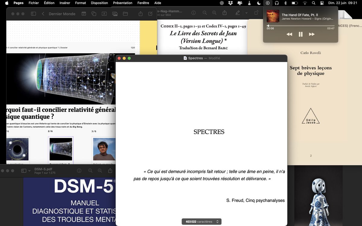 Mécanique quantique, relativité générale, gravitation quantique à boucles, bibliothèque de Nag Hammadi et surtout, des fantômes…
« Spectres », c’est tout ça… mais c’est surtout trois ans de travail et de recherches…
À paraître en septembre 2026.
