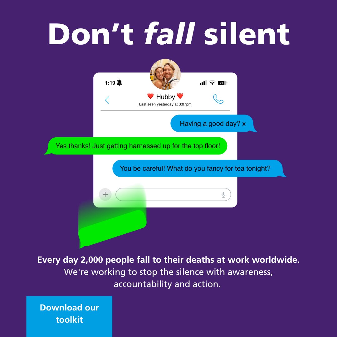 IOSH_tweets's tweet image. Globally, 684,000 workers fell to their death last year, making falls from height the second leading cause of death from injury after road traffic accidents.
Our new campaign #DontFallSilent aims to tackle this significant issue and provides free resources:bit.ly/462NGHU