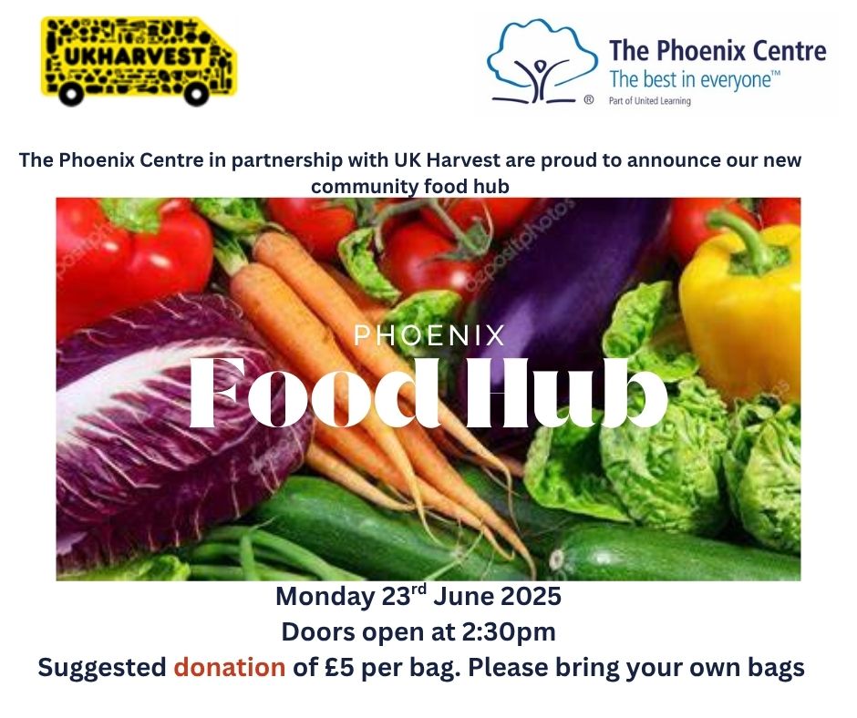 Don't forget the first ever Phoenix Food Hub on TODAY in the Main Hall of The Phoenix Centre - Monday 23rd June 2025. 2:30pm-3:30pm.