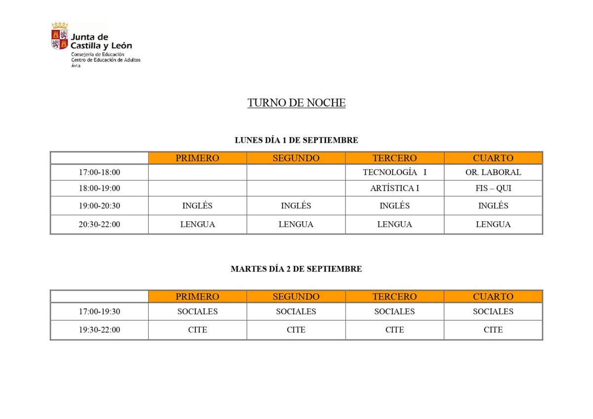Calendario de exámenes de septiembre ESPA
