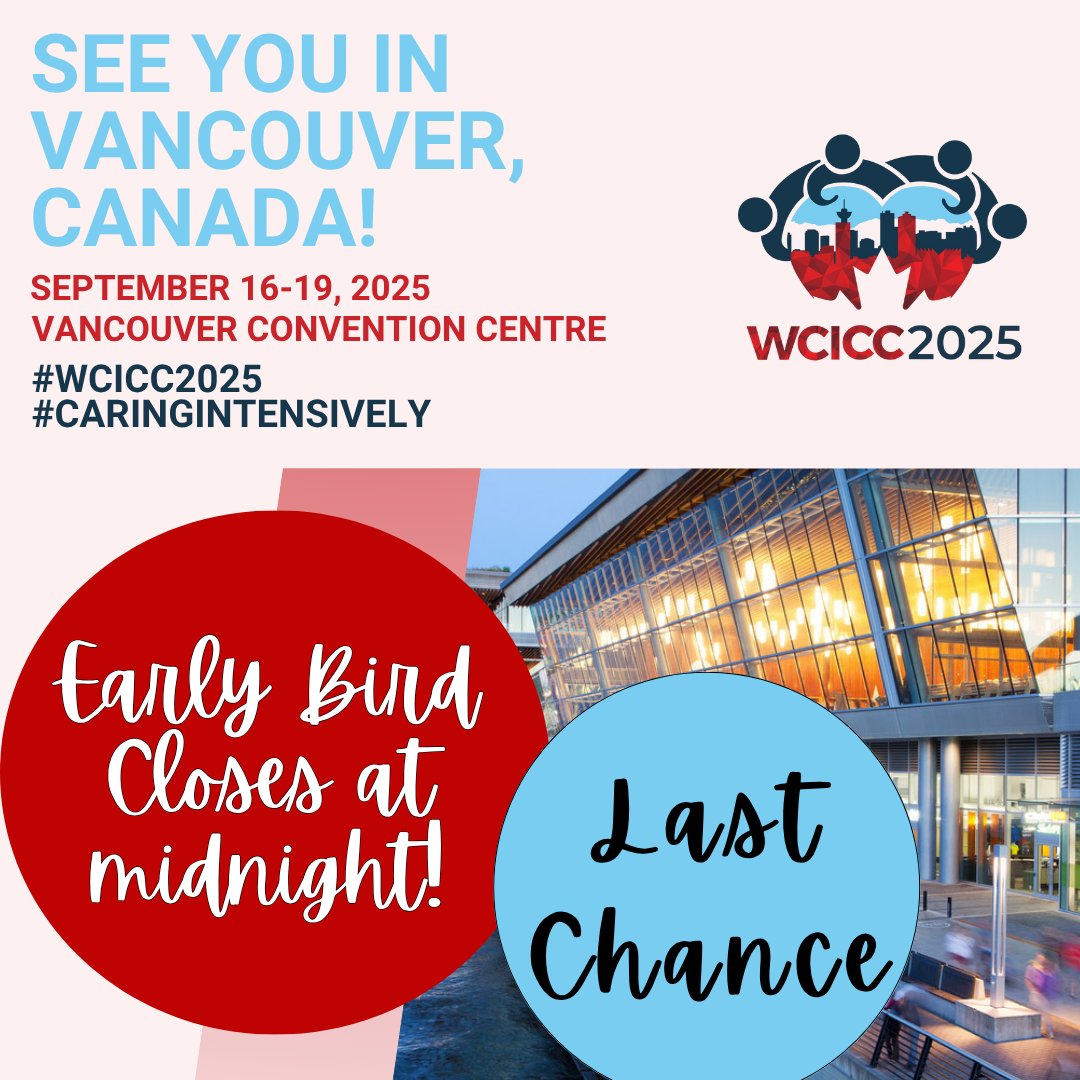 Last chance for Early Bird! Register for the #WCICC2025 by midnight to get the best deal! wcicc2025.com/registration

#WCICC2025 <a href="/WFICCcomms/">WFICC</a> #CCCS <a href="/CACCN1/">CACCN</a> <a href="/CSRT_tweets/">Canadian Society of Respiratory Therapists</a>