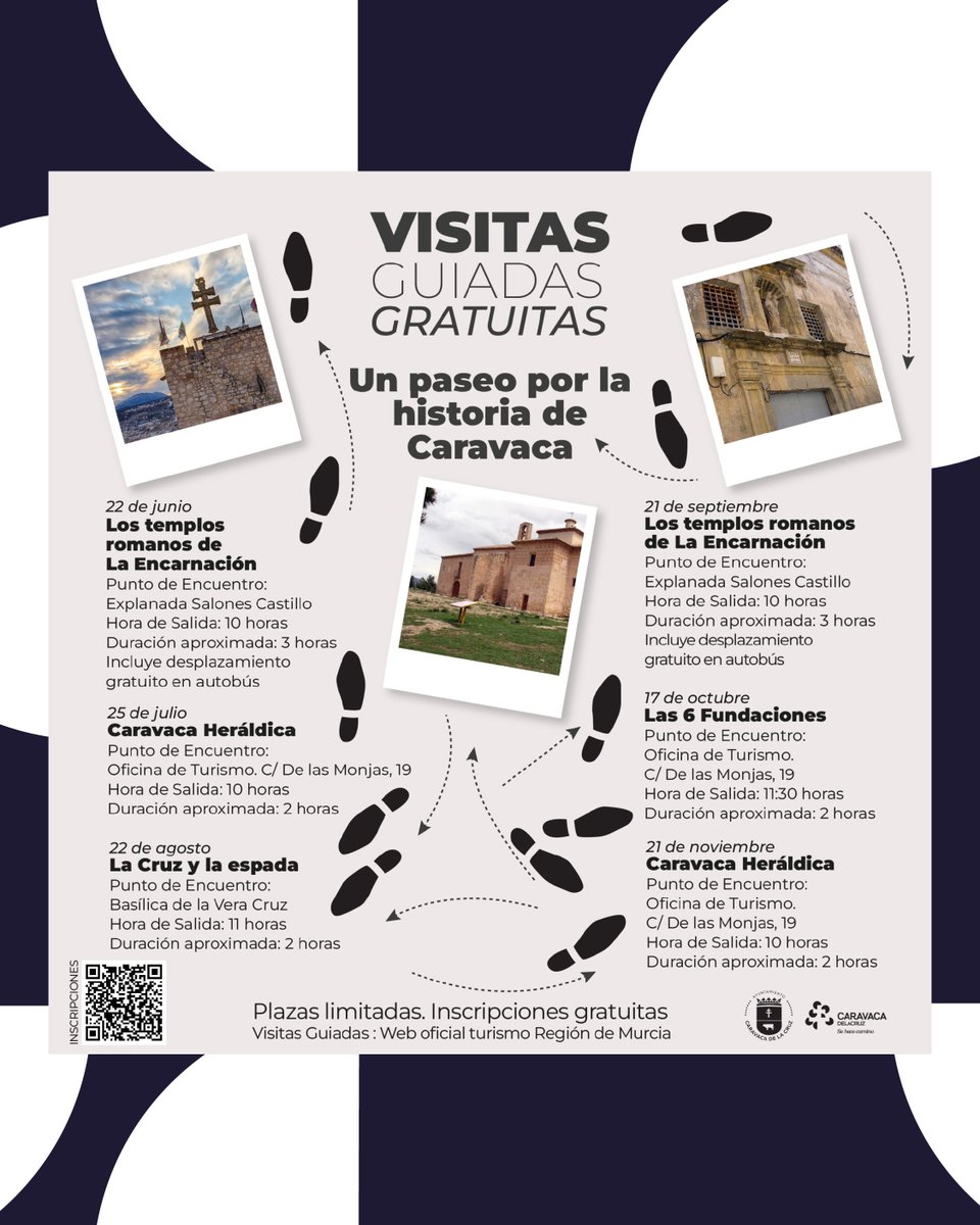 Se pone en marcha el programa ‘Un paseo por la historia de Caravaca’, una propuesta de visitas guiadas gratuitas que buscan acercar a nuestros vecinos y visitantes la riqueza histórica de nuestra ciudad.

ℹ️ Inscríbete en el portal del Instituto de Turismo de la Región de Murcia.