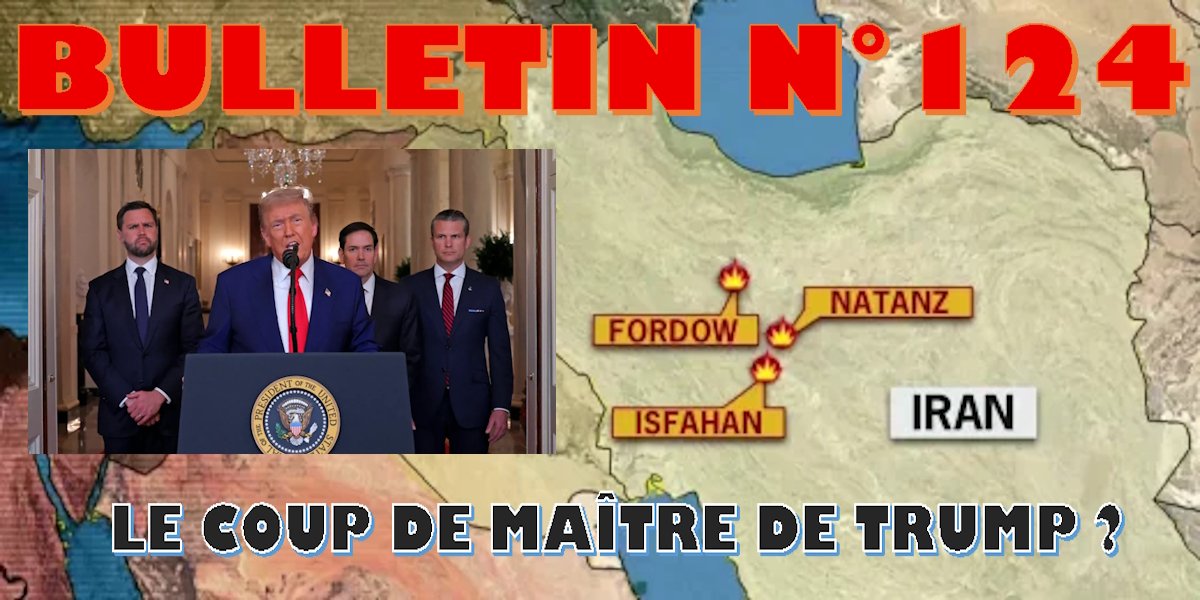 Le bulletin n°124 de la Web TV de Veille Stratégique est en ligne.     
youtu.be/9kW0vRbq_jg
Au programme : le choix de #Trump de bombarder les sites nucléaires en #Iran, le point sur la guerre avec #Israel #iranisraelwar #IranIsraelConflict #Palestine #Gaza et la situation en