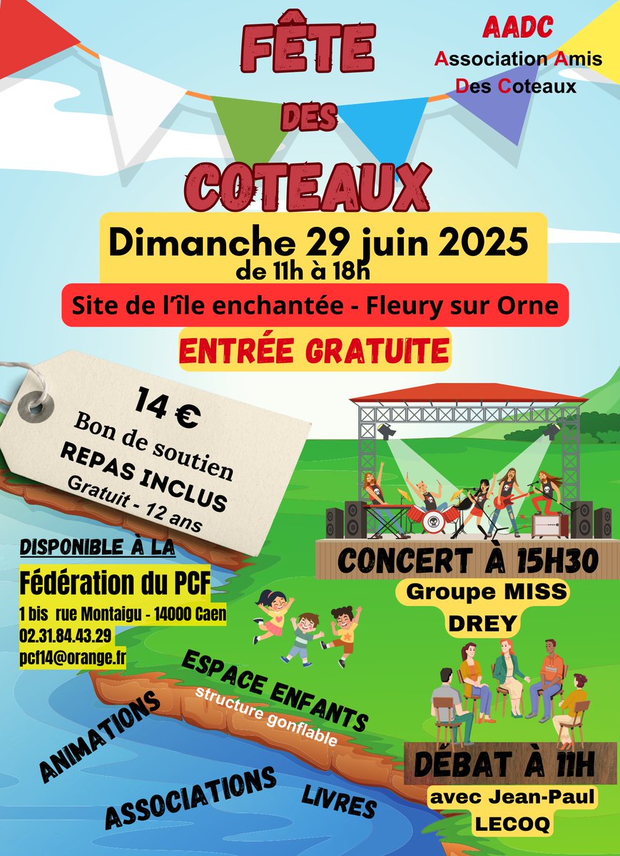 Comme chaque année, les communistes du Calvados vous donnent rendez-vous pour sa traditionnelle Fête des Côteaux : une journée riche en débats, échanges et activités culturelles !
Bon de soutien (repas inclus): 14€ à retirer à la Maison des Communistes – 1 bis rue Montaigu, Caen