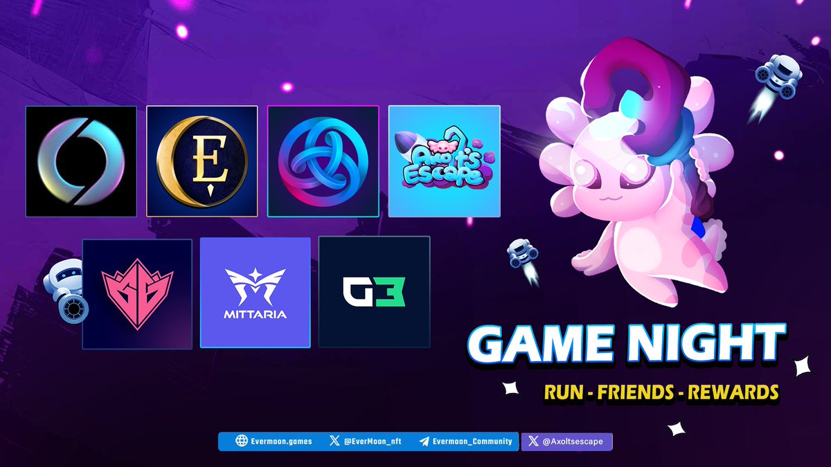 Evermoon | MOBA (@evermoon_nft) on Twitter photo 🎮 Never miss our <a href="/Axoltsescape/">Axolt’s Escape</a> game sessions!
Join the fun, the friends, the laughter — and score awesome rewards in June's Game Night Series, powered by Evermoon, <a href="/soneium/">Soneium 💿</a> , and <a href="/AstarNetwork/">Astar Network</a> !
💫 With an amazing lineup of top-tier partners, every week brings something 🎮 Never miss our <a href="/Axoltsescape/">Axolt’s Escape</a> game sessions!
Join the fun, the friends, the laughter — and score awesome rewards in June's Game Night Series, powered by Evermoon, <a href="/soneium/">Soneium 💿</a> , and <a href="/AstarNetwork/">Astar Network</a> !
💫 With an amazing lineup of top-tier partners, every week brings something