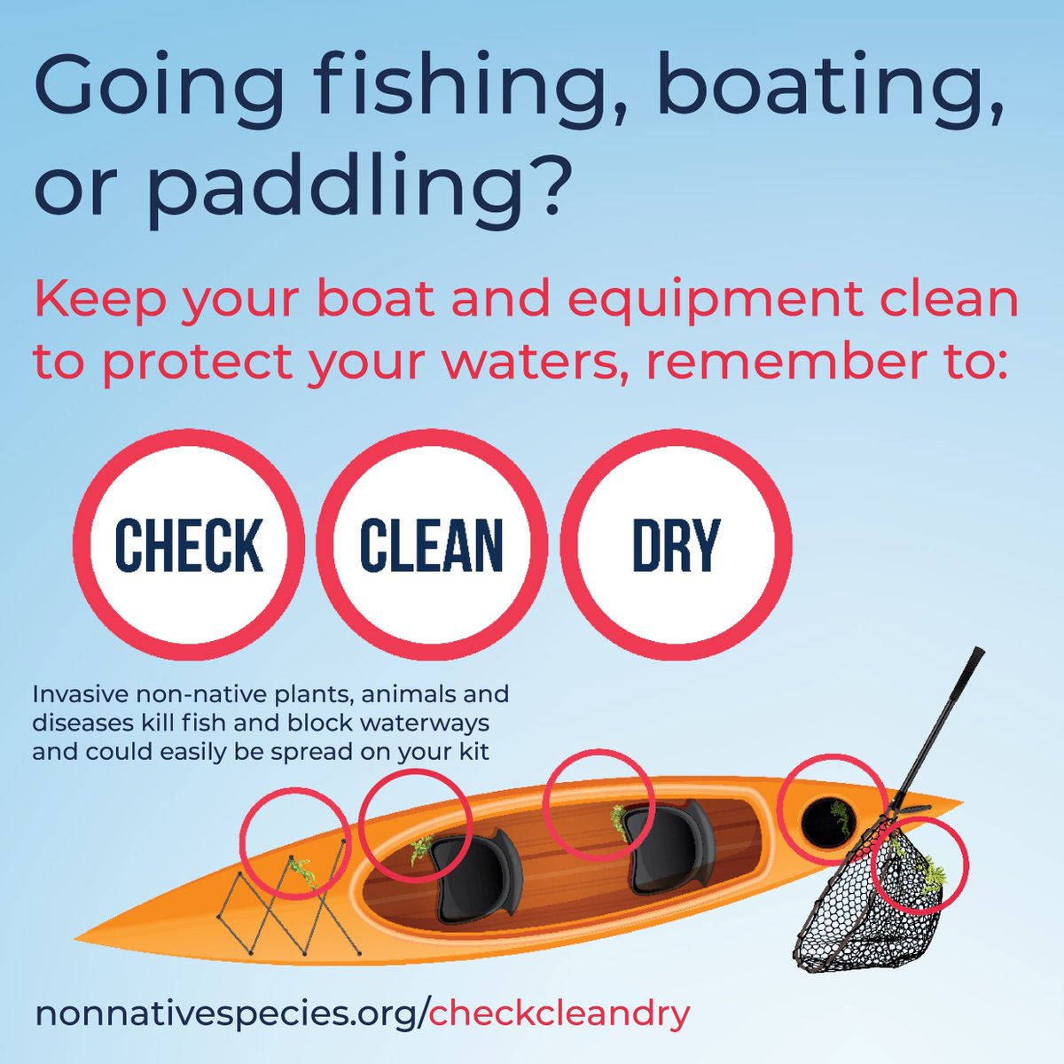 CheckCleanDryGB's tweet image. 🎣🛶⛵️have you been out on the water over the weekend? Make sure you remember to:
🔎Check
🚿Clean
☀️Dry
your kit before you use it again to avoid spreading invasive plants and animals.

Find out more at nonnativespecies.org/checkcleandry #CheckCleanDry