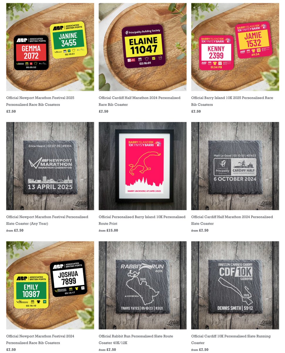 All 2025 <a href="/Run4Wales/">R4W 🏃🏴󠁧󠁢󠁷󠁬󠁳󠁿</a>  events? Covered.
Designed + made in Yorkshire.
Personalised coasters and prints runners actually love 👟🖤
👉 elliebeanprints.co.uk/collections/ru…
#Run4Wales #CardiffHalf #RunningCommunity #MadeInYorkshire #EllieBeanPrints