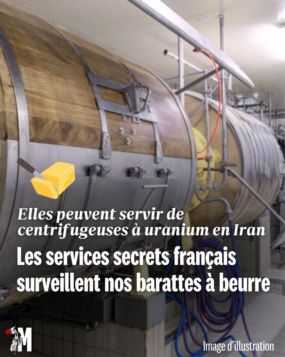MarianneleMag's tweet photo. 🇫🇷/🇮🇷 Depuis les années 1980, les services secrets français et iraniens se livrent surtout à un jeu de cache-cache concernant le « matériel à double usage », c’est-à-dire les équipements industriels pouvant intervenir dans la fabrication de la bombe #atomique.

🧈 Par exemple, les barattes servant à la fabrication du beurre peuvent être utilisées comme centrifugeuses à #uranium.

🔗Lire la suite de cet article par @Valdiguie, @RachelBinhas, @EmilienHert, @ChloeSemat, @EmmanuelTellier et Ariel Dumont sur le site de Marianne : https://t.co/aUPCrD1HQu

#iran #nucléaire