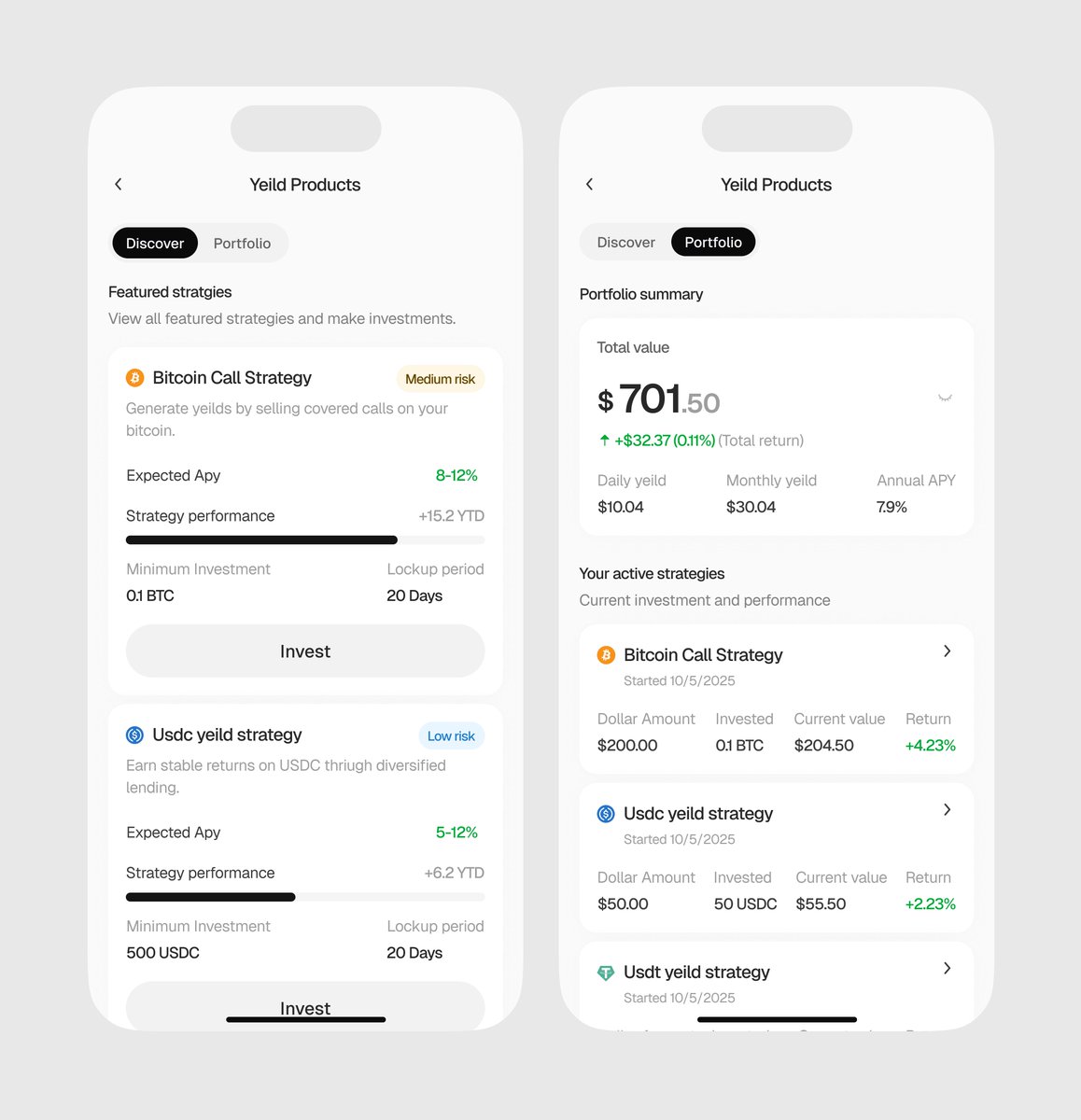 Yield strategies details &amp; Portfolio screens from Ascenta wallet 🚀
