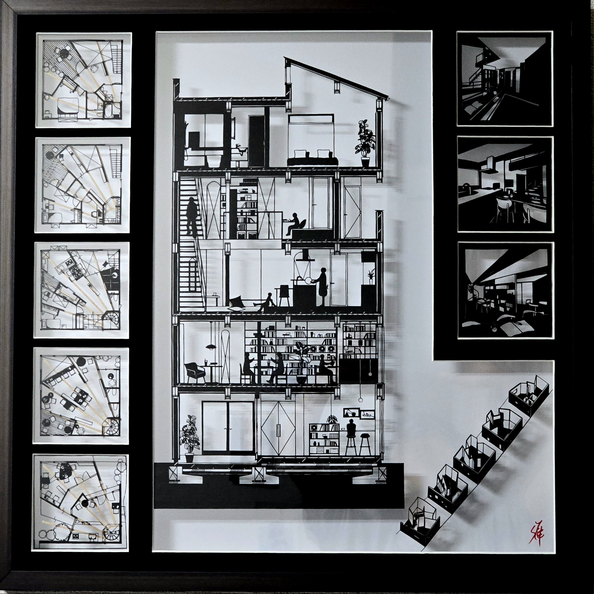 送料無料 百貨店 祥 /建築切り絵作家  X: on 絵画