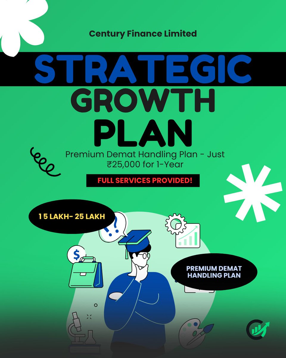 CenturyFinanceL's tweet photo. 🚨 New Plans by #CenturyFinanceLimited
💰 Start with just ₹10,000/year
📈 Portfolio range: ₹1L–₹1Cr+
✅ Full Demat Handling
🔒 75% capital stays with YOU
🎟 ₹2000 for 15-day access
Your money deserves more than savings. Let's build wealth.
#CenturyFinanceLimited #FinanceIndia https://t.co/5T6ABzaC7D